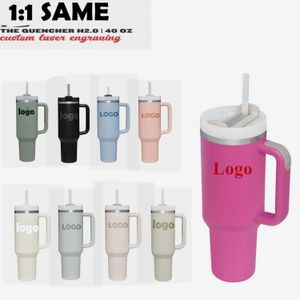 DHL 1:1 Custom Logo 40oz Stainless Steel Adventure H2.0 Tumblers Cups with handle lid straws Travel Car mugs vacuum insulated drinking water bottles