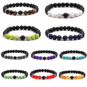 Strand 10pcs 8mm Matted Black Stone Tiger Eye Seven Chakras Beads Bracelet For Women Men Energy Buddha Strench Jewelry