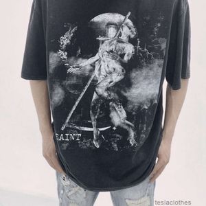 Designer modekläder lyxiga tees tshirts Saint Michael Cho Death Dance American High Street Old Washed Vintage Kort ärm T-shirt