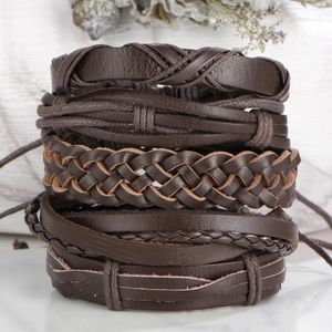 Tennis Bracelets IF ME Vintage Brown Color Cross Punk Leather For Men Woman 2023 Casual Multilayer Braid Bracelet Fashion Jewelry