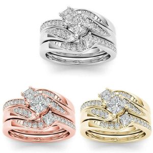 Anel de casamento de designer anel de diamante de simulação de ouro 18k anel de noivado euro-americano micro-inserção de zircônia strass presente de dia dos namorados