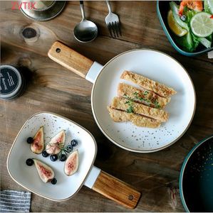 Skålar hushåll trähandtag keramisk skål kreativ bordsartiklar nudel nordisk sallad söt kök lunchlåda container