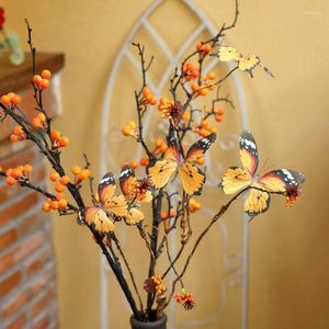 Dekorativa blommor Vintage Style Five Dancing Farterflies Berry Dry Twig Artistic Simulation Flower Living Creative Arrangement Home