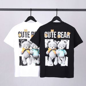 Off co brand new fashion personality net red bear print ow pure cotton couple's youth men's T-shirt