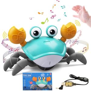 Electric/RC Animals Dancing Crab Toy for Babies Crawling Interactive Escape Electric Crabs Run Away Baby Kids Birthday Gifts with Box 230414