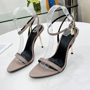 2024 Dress Shoes Ford High Heels Palllock Pointy Naked Sandal Pointy Toe Forme Shoes Women Designer Buckle Ankel Strap Heeled High Heels Sandaler 35-43 med Box