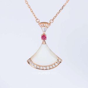 BVL-fläktformad halsband Solid Gold Mor-of Pearl Agate Shell Kjol Pendant Halsband Pink Sapphire Original Standard