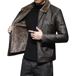 Herrenjacken Dicke braune Lederjacke Herren Winter Herbst Mode Kunstpelzkragen Winddicht Warmer Mantel Männer Marke y231115