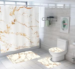 4 pezzi set creativo stampa in marmo bagno impermeabile tenda da doccia piedistallo tappeto coperchio tappeto copriwater tappetino da bagno set3058395