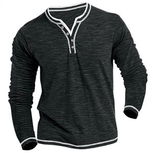 Men's T -skjortor Spring Fall Men Casual Top Fashion Small V Neck Long Sleeve Henley T Shirt Högkvalitativ Streetwear Male 231116