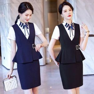 Kvinnors tvåbitar byxor Summer kortärmad Vest Work Uniforms Beauty Temperament Office Wear El Uniform KTV Club Princess Dress