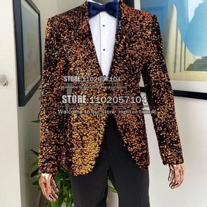 Abiti da uomo Blazer Giacca da uomo scintillante dorata Abito da sera formale da sera One Piece Paillettes Perline Cappotto monopetto Blazer su misura 231116