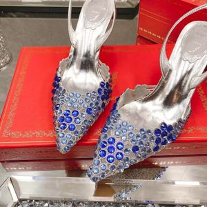 Sandali Vega di lusso estivi Scarpe da donna Pietre di cristallo Gioiello a punta Punta a punta Tacchi alti Festa di nozze Lady Sexy Slingback EU35-43