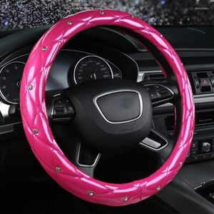 Coprivolanti per auto Diamond Cover per ragazze 38 cm a righe rientranza da donna in pelle verniciata brillante con impugnatura rosa rossa