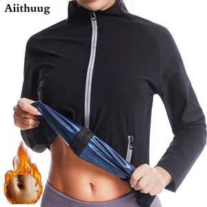 Modelador de barriga para cintura Aiithuug Sauna Sweat Jacket Cintura Trainer Jaqueta Sweat Shirt Perda de peso Sauna Suit Workout Body Shaper Top com bolso lateral 231115