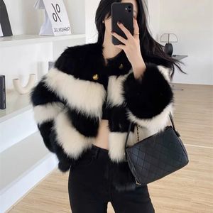 Womens Fur Faux Black and White Matching Jacket Winter Coat 231116