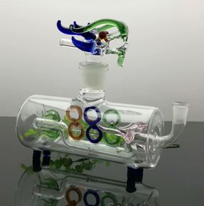 Pfeife Mini-Huka-Glasbongs Bunte Metallform Klassische bunte horizontale Pfeife mit großem Kopf 8-förmige Drachenflasche Wasserrauchflasche