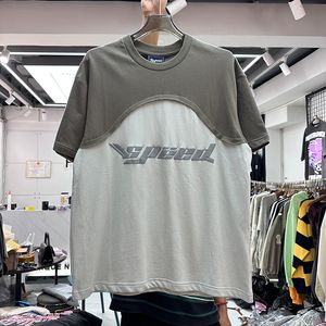 パッチワークティーTシャツメンズ特大シャツスプリーアフォームレタープリントEURサイズ重いファビックTシャツリアル写真23FW