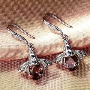 Orecchini pendenti Simpatica ape placcata in argento per le donne Champagne CZ Intarsio in pietra Gioielli di moda Piercing Orecchino a goccia Regalo per feste