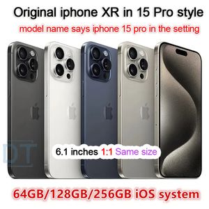 Apple Original iphone XR in iphone 15 pro Flat Screen Cellphone Unlocked with iphone15pro box&Camera appearance 3G RAM 64GB 128GB 256GB ROM Mobilephone,A+Condition