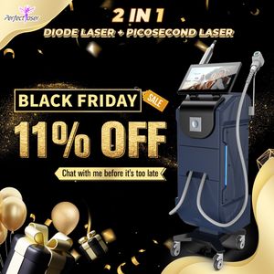 Máquina profissional 2 em 1 de laser de diodo 808nm, remoção de pelos, pico, remoção de tatuagem, pigmento, equipamento de laser de picossegundos