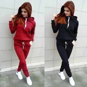 Pantalones de dos piezas para mujer Otoño Chándal de lana para mujer Conjunto de 2 piezas Sudadera con capucha Pantalones Traje deportivo Mujer Invierno Cálido Sudadera Traje para mujer 231115