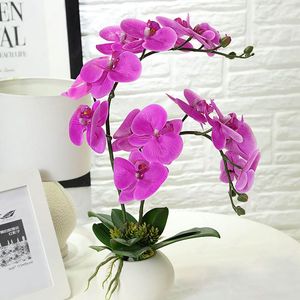 Dekoratif çiçek çelenk lateks yapay orkide kelebek sahte Phalaenopsis gerçek dokunmatik güve ipek çiçek düğün ev partisi dekorati