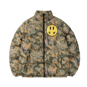 Novos designers inverno homens e mulheres flor jaqueta verde estilo parka engrossado quente curto com capuz casacos de lazer