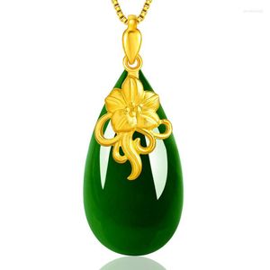 Chains Water Drop Shaped Imitation An Jasper White Jade Gold Plated 24K Necklace For Women