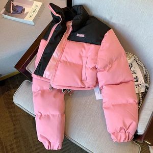 Parkas femininas inverno rosa curto parkas quente algodão acolchoado jaqueta 231115