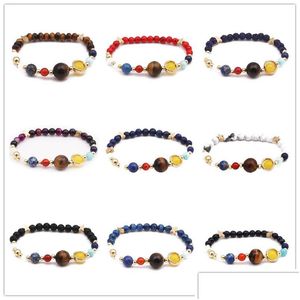 Charm Armband Fashion Galaxy De åtta planeterna i Solar System Guardian Star Natural Stone Lava Turquoise Beads Armband Bangle for Dhjlu