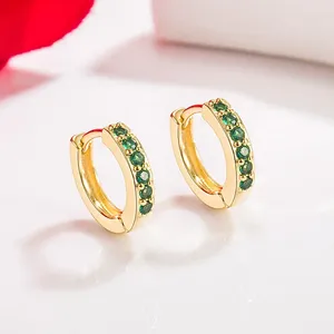 Stud Earrings 14K Gold Emerald Jewelry For Females Single Row Full Drill Buckle Aros Mujer Oreja Real 14 K Yellow Orecchini