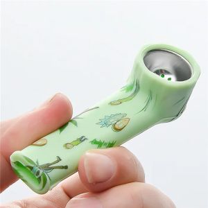 Silicone Hand Pipe With Iron Bowl silicone cap Colorful silicone pipes Herb Smoking Pipes Tobacco Hand Tool ZZ