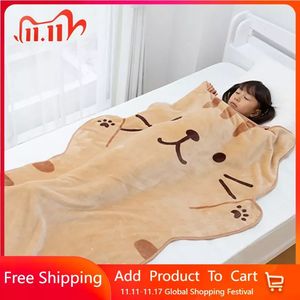 Blankets Swaddling Cute Cat Flannel Blanket Plush Animals Shape Summer Air Conditioner Sleep Blankets Cartoon Cats Office Nap Throw for Kids Baby 231115