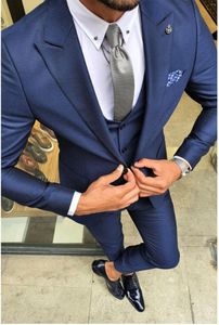 Men's Suits Dark Blue Slim Fit Men's Fashion Style Wedding Blazer Sets Casual Coat Design 3 Pieces Jacket Pants Vest Terno Masculino