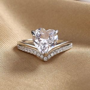 Wedding Rings Bridal Big Love Heart For Women Silver Color Metal White Zircon Crown Bands Promise Engagement Ring Party Jewelry