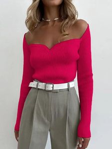 Womens Sweaters Women Knitted Squar Neck Ribber Cropped Sweater Sexy Skinny Off The Shoulder Long Sleeve Y2k Clothing Autumn Ofiice Tops 231115
