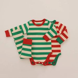 Комбинезоны в Корейском стиле для маленьких девочек, комплект одежды, осень-зима, домашний хлопок, мягкие рождественские штаны, комплект из двух предметов 231115