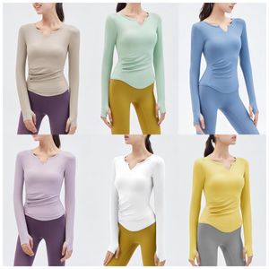 LU Frühjahr neue Yoga-Kleidung Langarm-T-Shirt Laufsport-Top V-Ausschnitt nacktes Fitness-Top Damen mit Brustpolster