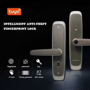 Smart Lock Tuya Electronic Smart Door Lock With Biometric Fingerprint / Smart Card / Password / Key Unlock/ USB Emergency ChargeL231116