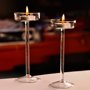 tall long stem clear glass tea light pillar candle holder 3 size set for Wedding Party Home Decor