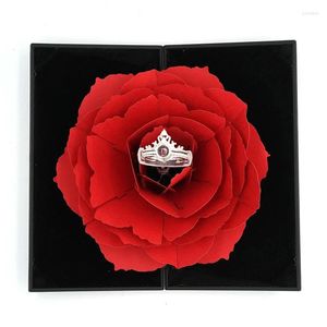Caixa de anel de cluster eu te amo projeção coroa presente para amantes mulheres meninas casamento dois em um com flor criativa