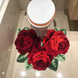 Mattor Handgjorda rosbroderi matta högkvalitativa sovrum matta romantiskt rosa/rött mönster 70 60 cm Closestool Antiskidmattor