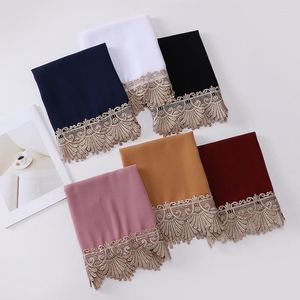 Lenços hijab com lacas de renda bordadas chiffon lenço