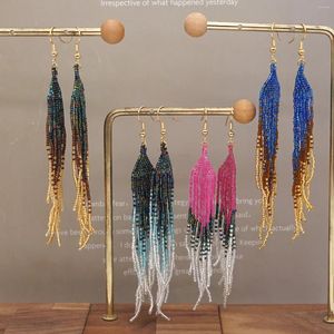 Baumelnde Ohrringe Go2boho Fransen-Perlenohrring für Mädchen, Schmuck, modisch, lange Perlen, bunte Perlen, handgewebte Quaste