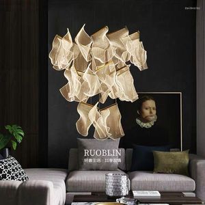 Chandeliers Pendant Lights Modern Creative LED Chandelier Duplex Rotating Staircase Guide Hanging Lamp Living Room Adjustable Luminaires