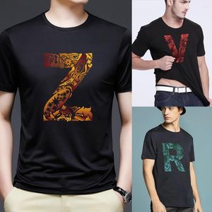 Herr t-skjortor mode mäns svart t-shirt graver av bild Lettern Namn Print mönster Serie Casual Round Neck Top bekväm kläder