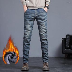 Męskie dżinsy Wysokiej jakości zimowe polar Slim Fit Elast Growify ciepłe dżinsowe spodnie Trend Mash Mash