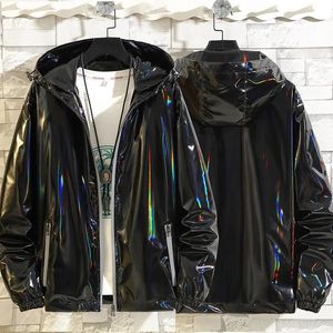 Męskie kamizelki 4202 Czarna sliver Shinny Jacket Men Bomber Korean Style Hip Hop Slim Turts and Coats Streetwear Coat 231116