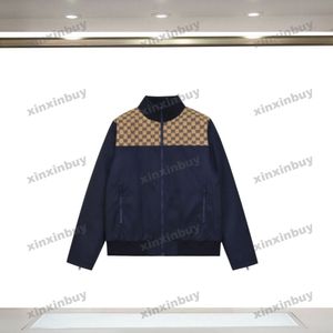 Xinxinbuy Men Designer Coatジャケットパネルダブルレター生地長袖女性ホワイトカーキブラックブルーXS-2xl